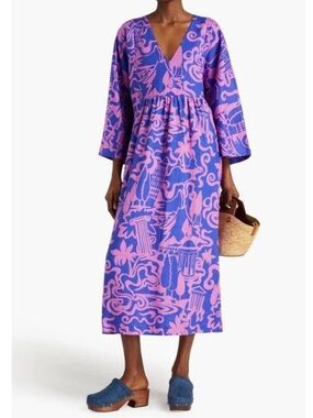 Mara Hoffman Aviva Midi Dress Thalasa Print Hemp Size M Resort Boho